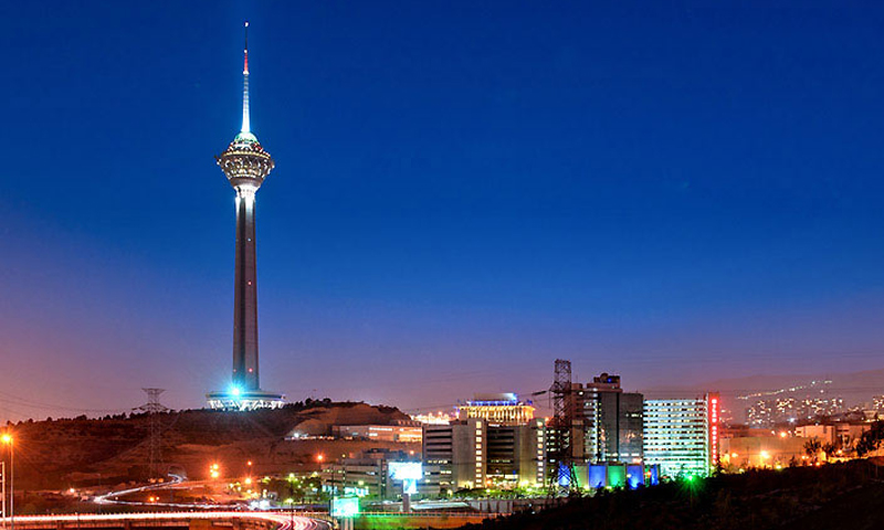 A view of the Milad Tower at night